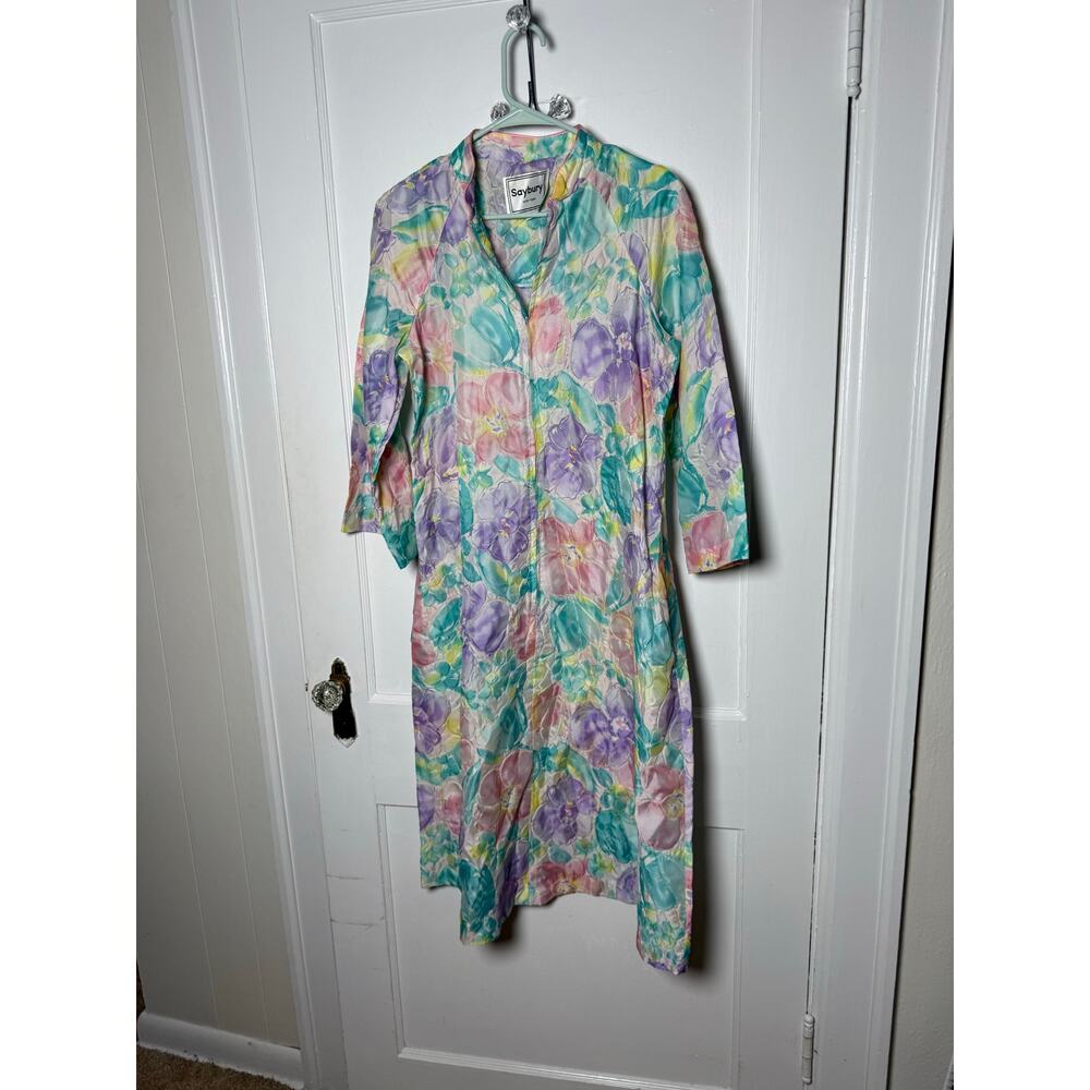 Vintage Saybury Pastel Floral Granny Floral House Dress Robe Jacket Housecoat XS - Picture 2 of 8